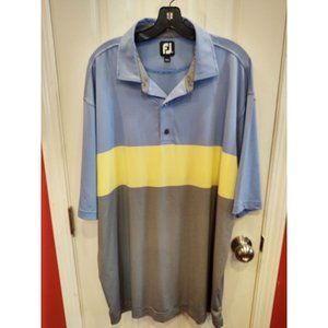 FootJoy Mens Polo Shirt 2XL Golf Blue Yellow Short Sleeve Outdoors XXL Athletic